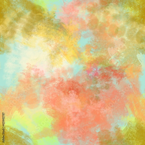 Seamless pattern of abstract watercolor elements in yellow shades for textiles.