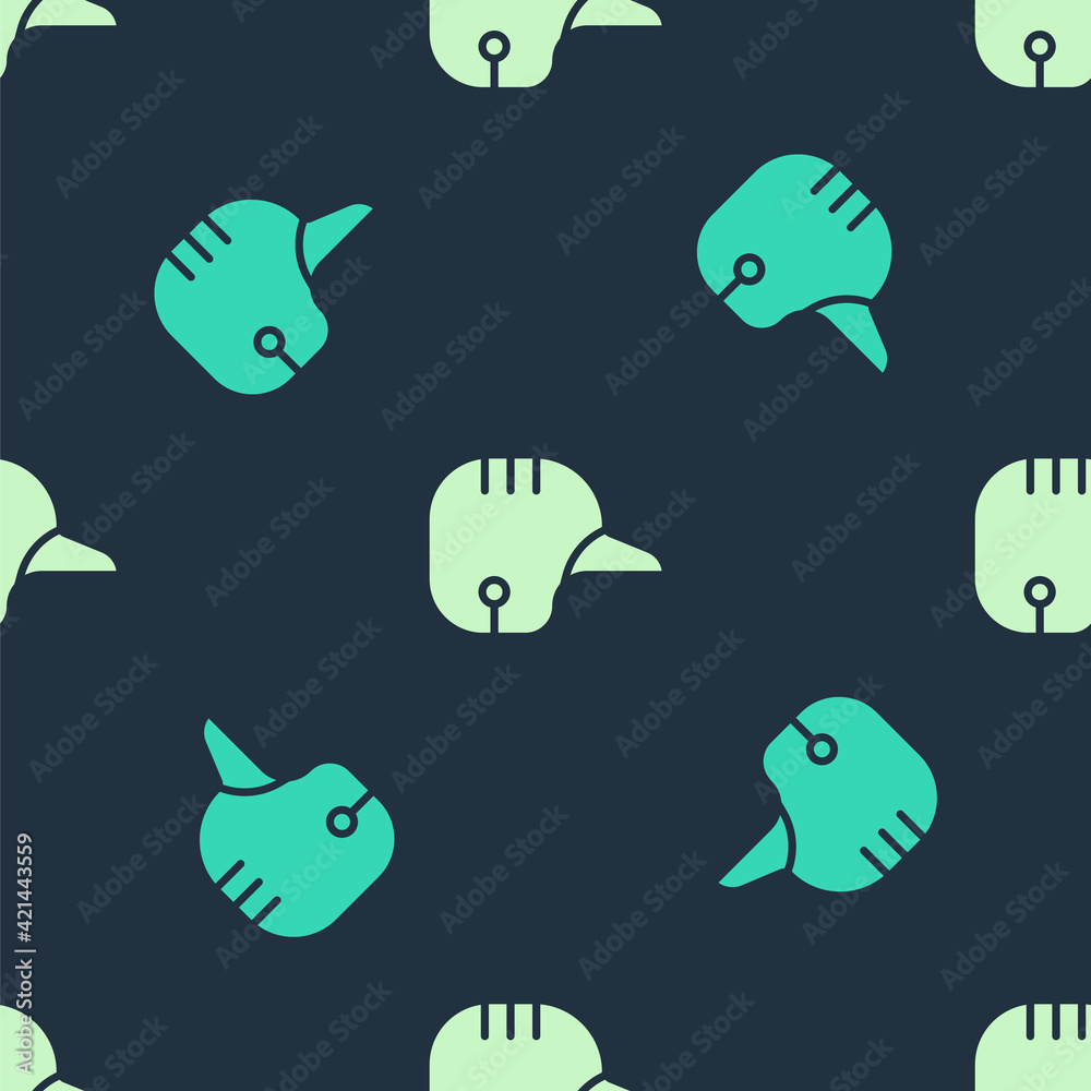 Green and beige Baseball helmet icon isolated seamless pattern on blue background. Vector Green and beige Baseball helmet icon isolated seamless pattern on blue background. Vector