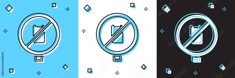 Set No cell phone icon isolated on blue and white, black background. No talking and calling sign. Cell prohibition. Vector Set No cell phone icon isolated on blue and white, black background. No talking and calling sign. Cell prohibition. Vector