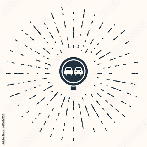 Grey No overtaking road traffic icon isolated on beige background. Traffic rules and safe driving. Abstract circle random dots. Vector