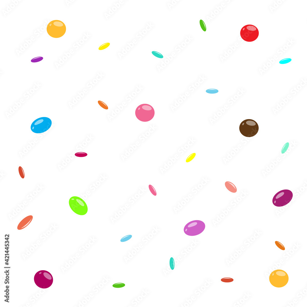 Colorful round candies isolated on white background. Sweets for children. Tasty food. Background from multi-colored sweets.