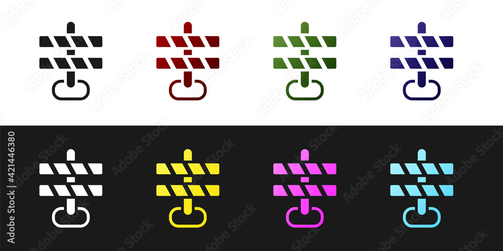 Set Road barrier icon isolated on black and white background. Symbol of restricted area which are in under construction processes. Repair works. Vector