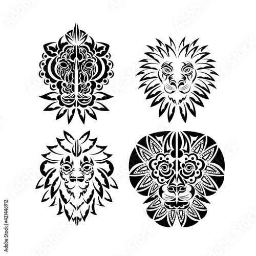 Lion tattoo set. Lion's face in boho style. Exclusive style. Vector illustrator.