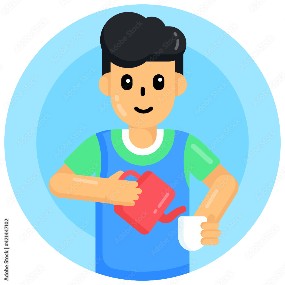 A person pouring drink through kettle, flat round icon
A person pouring drink through kettle, flat round icon
