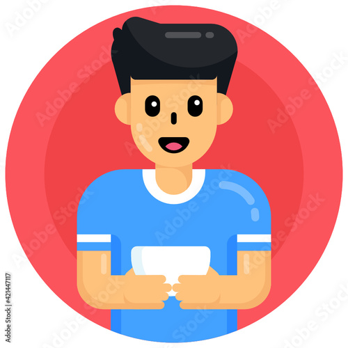 
A man with food bowl, flat rounded icon 

