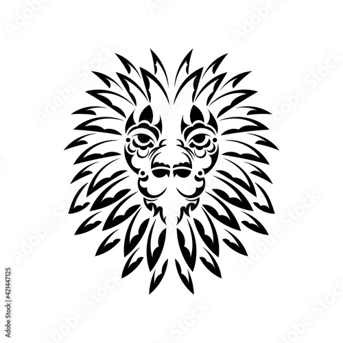 Lion tattoo on a white background. Maori-style lion face. Vector illustration.