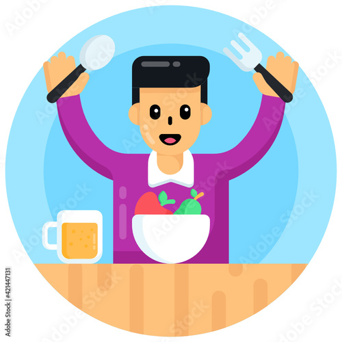 
A happy foodie flat rounded icon 

