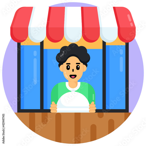 
Food shop, food stall flat round icon 

