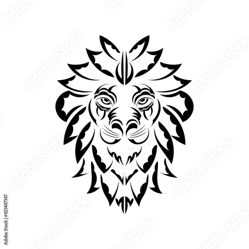 Lion tattoo on a white background. Maori-style lion face. Vector