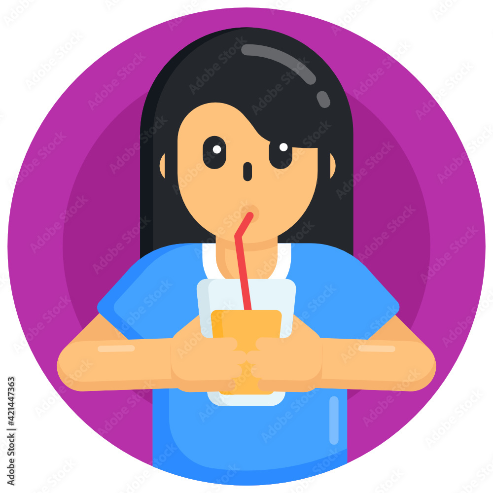 Drinking juice flat round icon, girl with drink glass
Drinking juice flat round icon, girl with drink glass