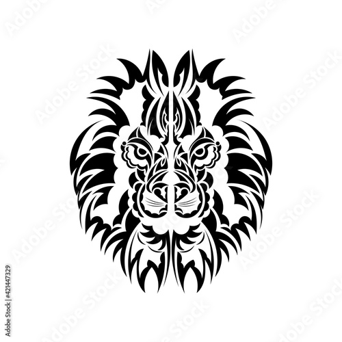 Lion tattoo on a white background. Lion face in boho style. Vector illustration.