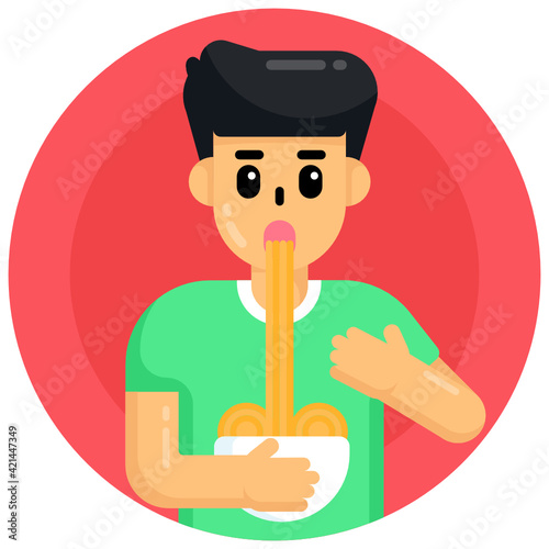
Eating pasta, flat editable icon 

