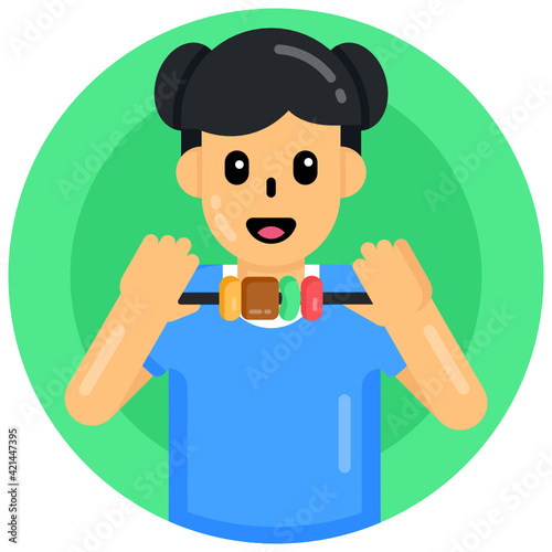 
Girl eating skewer food, flat round icon 

