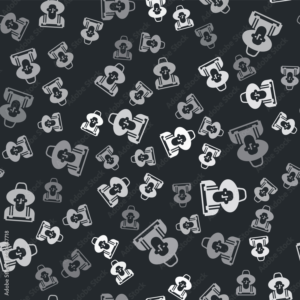 Grey Farmer in the hat icon isolated seamless pattern on black background. Vector Grey Farmer in the hat icon isolated seamless pattern on black background. Vector