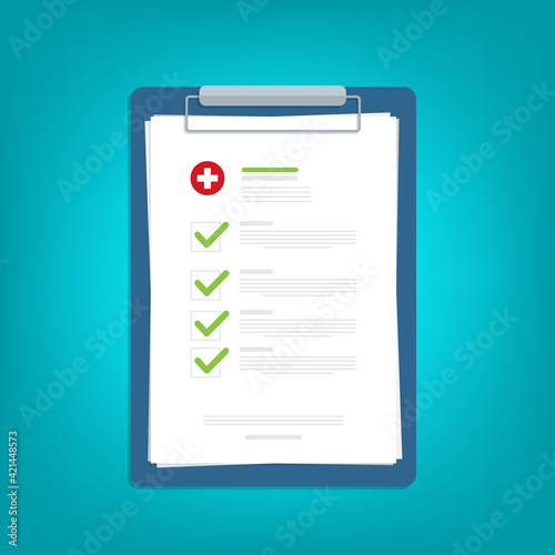 Medical report, medical document, health insurance concepts. Flat design. Vector illustration