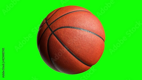 Basketball ball on green screen with alpha channel. Basketball 3D animation of spinning ball 3D rendering 4K