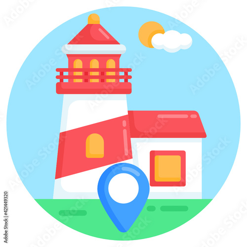 A flat trendy icon of lighthouse location  