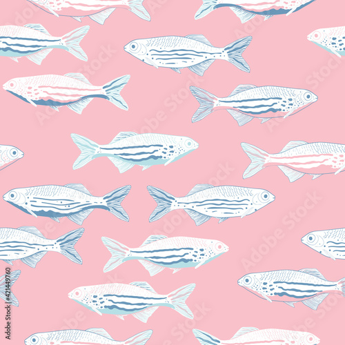 Vector hand drawn sea fishes sardines l seamless pattern print background.