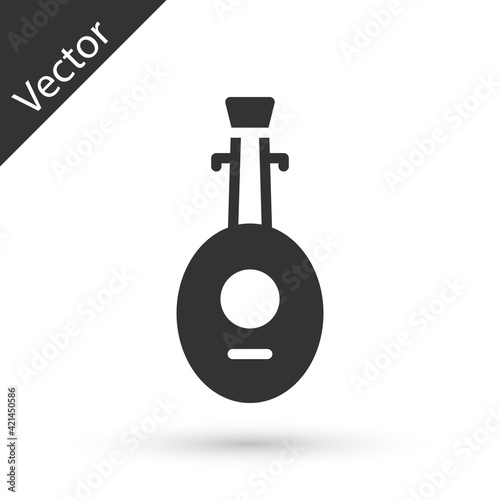 Grey Musical instrument lute icon isolated on white background. Arabic, Oriental, Greek music instrument. Vector