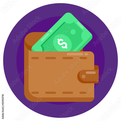 
A small purse having cash inside and a dollar sign aside depicting wallet 

