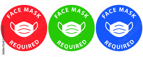 Social distancing concept for preventing coronavirus covid-19 with wording face mask required in black color on circle background. warning or caution sign. 