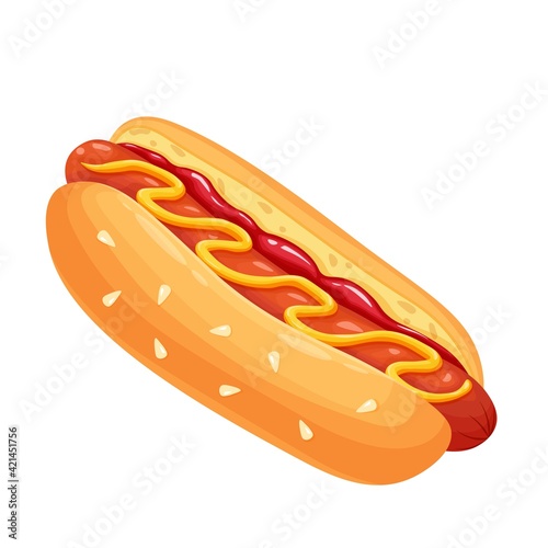 Hot dog vector icon. Fast food takeaway meal with sausage for menu cafe design.