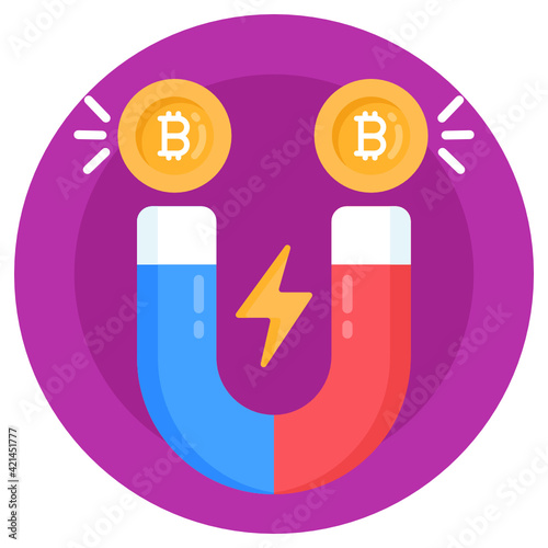 
A bitcoin attraction in modern flat icon 

