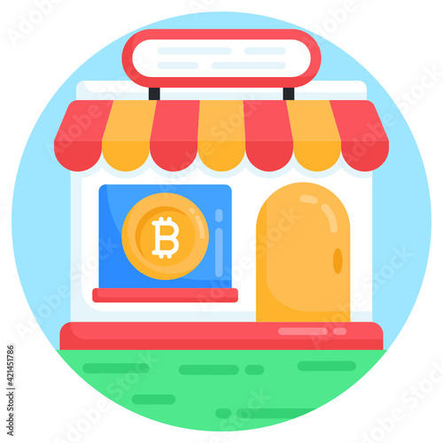 
A bitcoin shop flat round icon 

