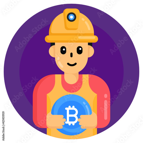 
A bitcoin miner flat rounded icon design 

