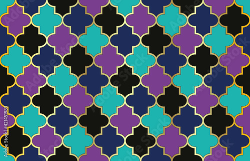 Noble Moroccan Seamless Pattern. Ramadan Kareem Elegant Design. Eastern Mubarak Mosaic.