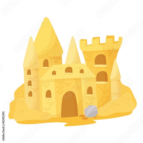 Sand castle on the beach. Vector illustration isolated on white background