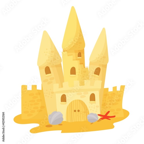 Sand castle on the beach. Vector illustration isolated on white background