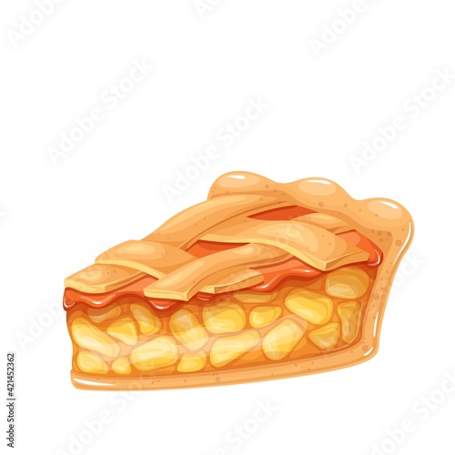 Apple pie slice vector icon. American homemade traditional dessert.