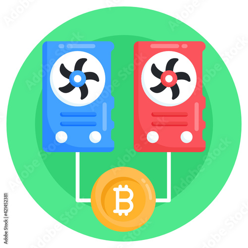 
Icon of bitcoin processors in flat design 

