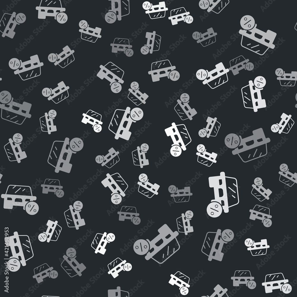 Grey Car leasing percent icon isolated seamless pattern on black background. Credit percentage symbol. Vector Grey Car leasing percent icon isolated seamless pattern on black background. Credit percentage symbol. Vector