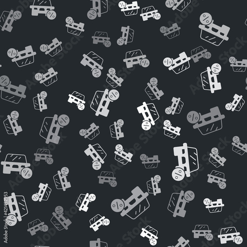 Grey Car leasing percent icon isolated seamless pattern on black background. Credit percentage symbol. Vector