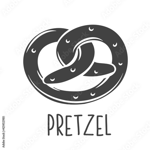 Pretzel glyph icon for bakery shop or bread food design, cut monochrome badge. Vector illustration.