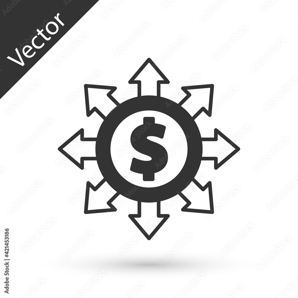 Grey Dollar, share, network icon isolated on white background. Vector Grey Dollar, share, network icon isolated on white background. Vector