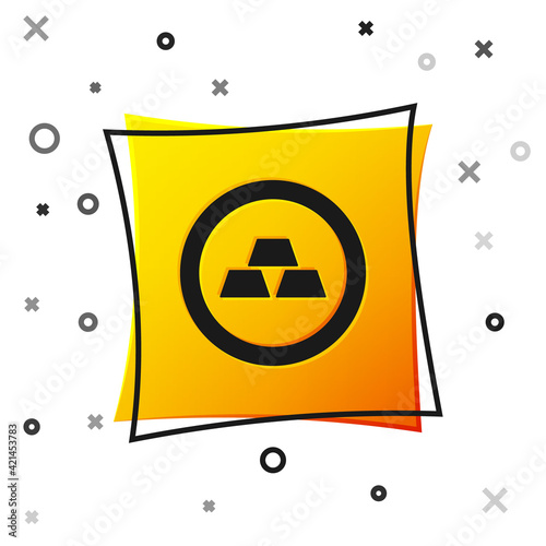Black Gold bars icon isolated on white background. Banking business concept. Yellow square button. Vector