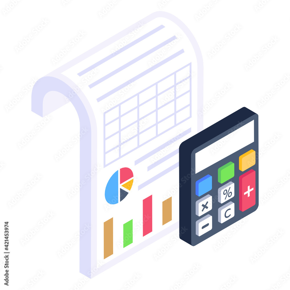 Paper with calculator denoting isometric icon of bookkeeping
Paper with calculator denoting isometric icon of bookkeeping