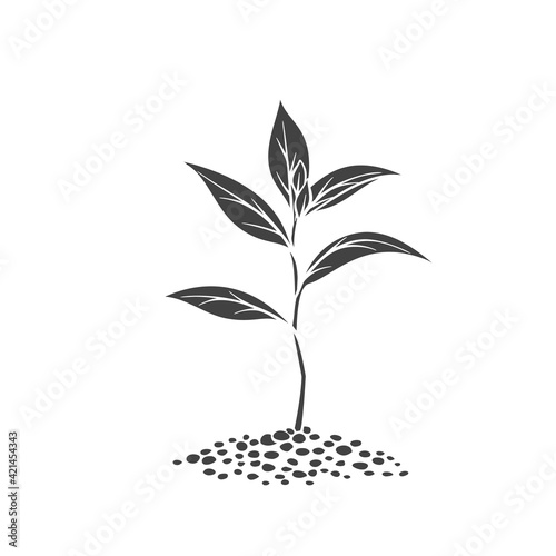Sprout glyph icon, vector cut monochrome badge. Garden seedlings in reto style.