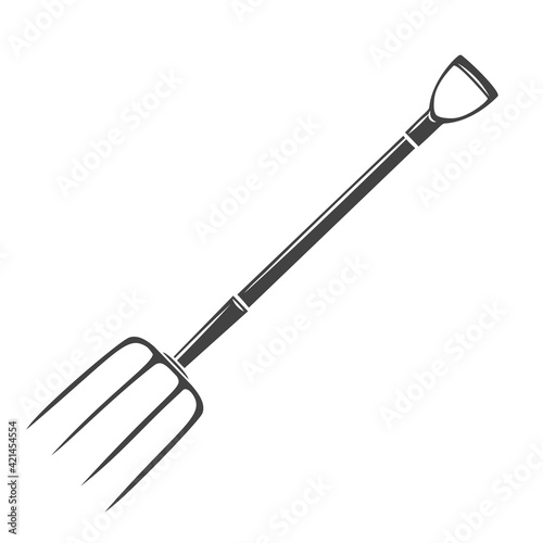 Garden pitchfork glyph icon, vector cut monochrome badge. Garden tools illustration.