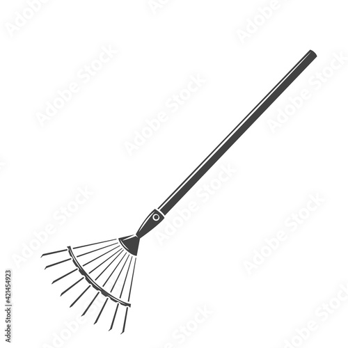 Garden rake glyph icon, vector cut monochrome badge. Garden tools illustration.