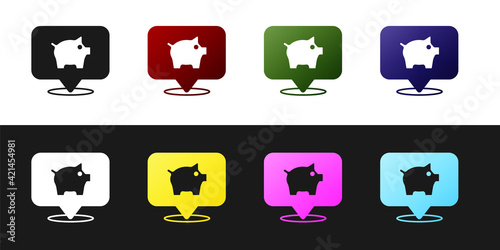 Set Piggy bank icon isolated on black and white background. Icon saving or accumulation of money, investment. Vector