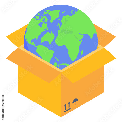 
Global package icon in modern isometric design.

