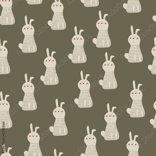 Seamless pattern with hare. Colorful vector flat for kids. hand drawing. baby design for fabric, print, wrapper, textile