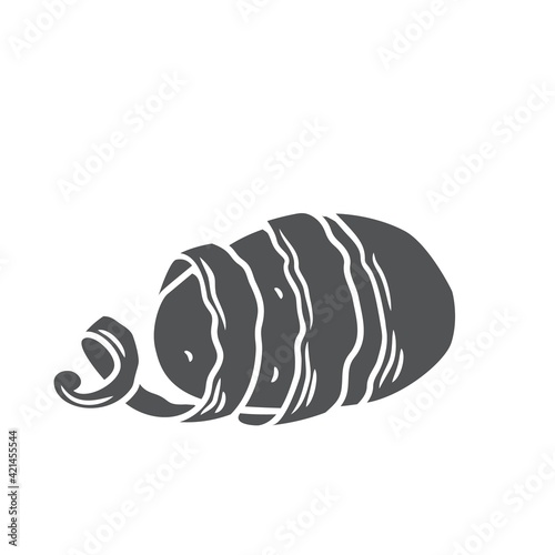 Potato with twisted peel. Glyph icon, vector cut monochrome badge vegetable, peeled potatoes.
