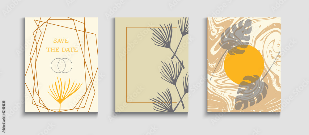 Abstract Trendy Vector Banners Set. Oriental Style Invitation. Tie-Dye,