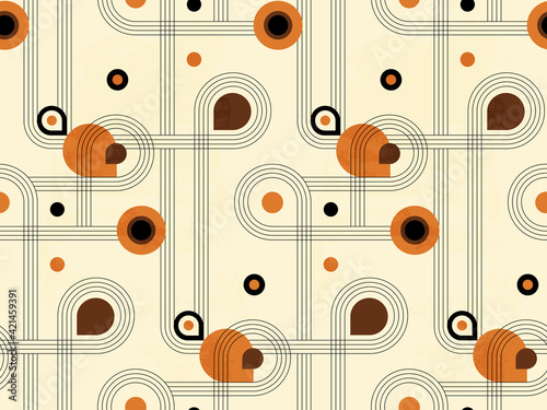 abstract geometric seamless pattern with circles and semicircles in boho and minimalism style in vector