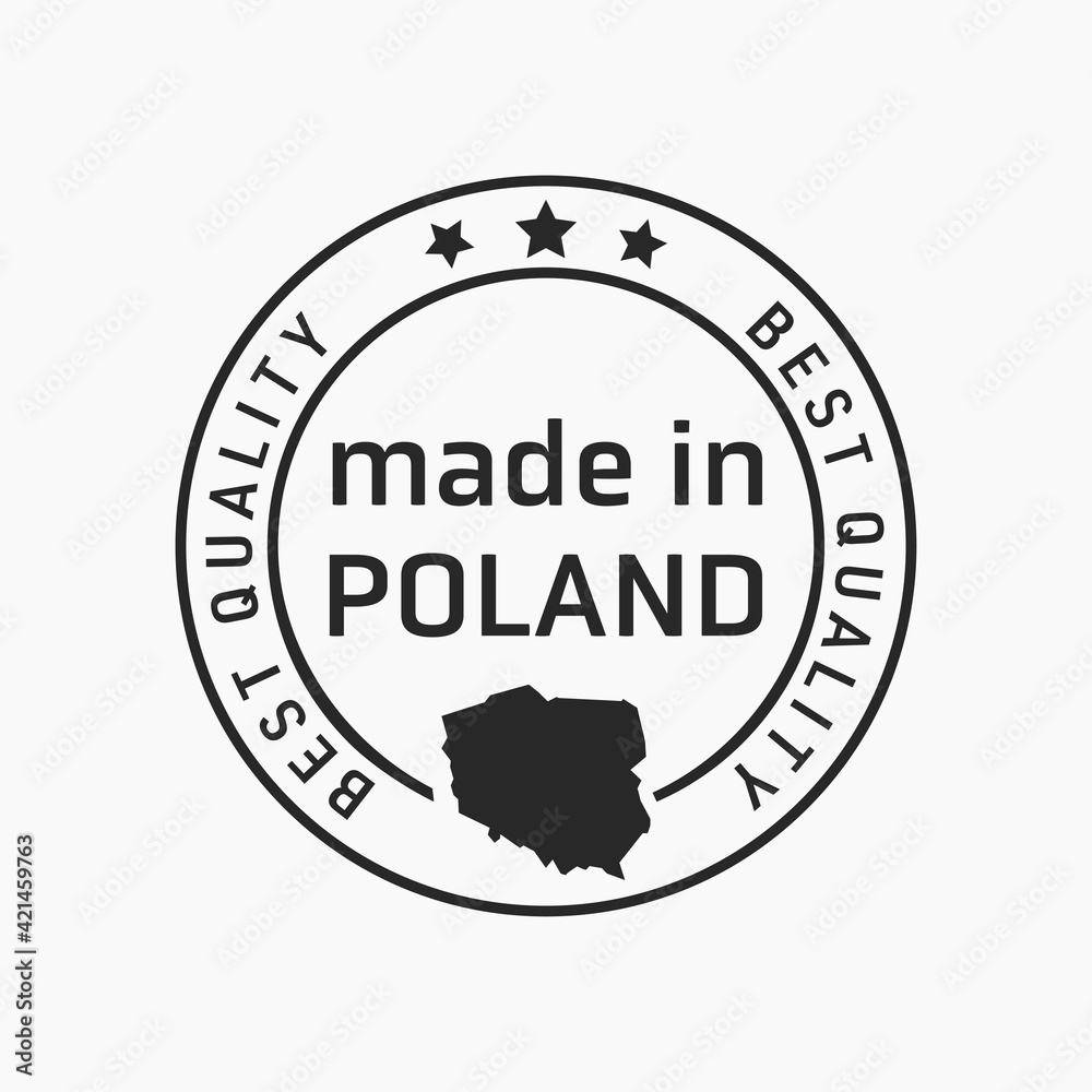 Etykieta znak oznaczenie made in Poland, wyprodukowane w Polsce na opakowania. Wektor projekt. Best quality. - obrazy, fototapety, plakaty 
